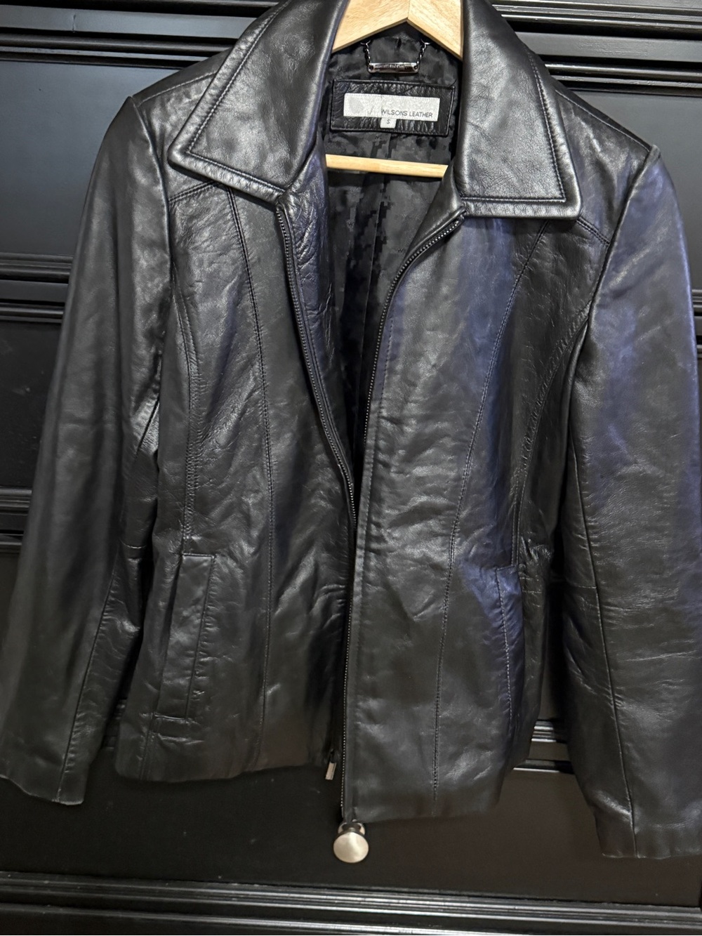 Wilsons Leather Black Smooth Leather Zip Jacket